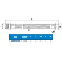 Attacco flessibile DN10 treccia acciaio inox AISI 304 - maschio/femmina - Misura 1/2" x 3/8" L.25 cm 0093MF43025