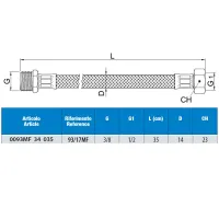 Attacco flessibile DN10 treccia acciaio inox AISI 304, maschio/femmina - Misura 3/8" x 1/2" L.35 cm 0093MF34035