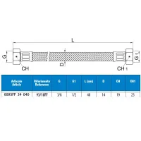 Attacco flessibile DN10 treccia acciaio inox AISI 304 - femmina/femmina - Misura 3/8" x 1/2" L.40 cm 0093FF34040
