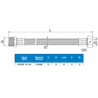 Attacco flessibile DN10 treccia acciaio inox AISI 304 - maschio/femmina - Misura 1/2" x 1/2" L.20 cm 0093MF44020