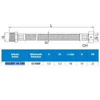 Attacco flessibile DN10 treccia acciaio inox AISI 304, maschio/femmina - Misura 1/2" x 1/2" L.40 cm 0093MF44040