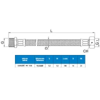 Attacco flessibile DN10 treccia acciaio inox AISI 304 - maschio/femmina - Misura 1/2" x 1/2" L.100 cm 0093MF44100