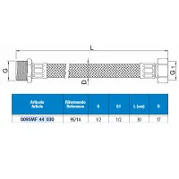 Attacco flessibile DN13 tipo gigante treccia acciaio inox AISI 304 - maschio/femmina - Misura 1/2" x 1/2" L.30 cm 0095MF44030