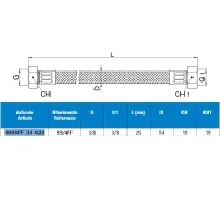 Attacco flessibile DN10 treccia acciaio inox AISI 304, femmina/femmina - Misura 3/8" x 3/8" L.25 cm 0093FF33025