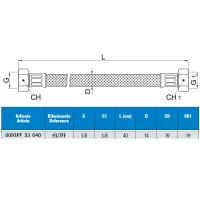 Attacco flessibile DN10 treccia acciaio inox AISI 304 - femmina/femmina - Misura 3/8" x 3/8" L.40 cm 0093FF33040