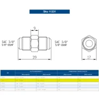Raccordo 3/8"x3/8" SAE ottone diritto per tubi in rame 00000011331
