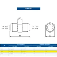 Raccordo ottone diritto 1/2"x1/2" SAE per tubi in rame 00000011332