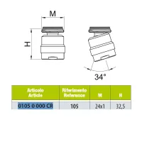 Aeratore a snodo per incasso filetto maschio 24x1 cromato, H. 32,5 mm 01050000CR