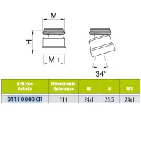 Snodo per incasso filetto maschio 24x1 cromato, H. 25,5 mm 01110000CR