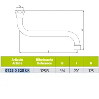 Canna TIPO "S" in ottone cromato con attacco universale 3/4" ed aeratore - L. 200 mm 01250520CR