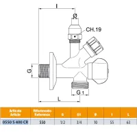 Rubinetto sottolavabo e per lavatrice senza filtro - cromato, chiusure a vitoni indipendenti, calotta svizzera, rosone scorrevole in acciaio inox - Misura 1/2" x 3/4" x 10 0550S400CR