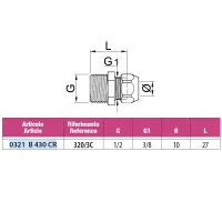 Nipplo niples corto in ottone cromato - calotta bassa - Misura 1/2" x 3/8" L.27 mm 0321B430CR