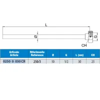 Tubetto in rame cromato con codolo in ottone riportato e rame rivettato, calotta girevole - Misura 1/2" x ø10 L.30 cm 02500030CR