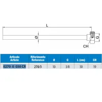 Tubetto in rame cromato con codolo in ottone riportato e rame rivettato, calotta girevole - Misura 3/8" x ø10 L.30 cm 02700030CR