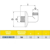 Curvetta di raccordo stampata cromata, rosone scorrevole in ottone cromato - Misura 1/2" 01800400CR