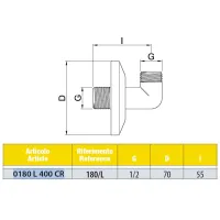 Curvetta di raccordo stampata cromata TIPO LUSSO - rosone scorrevole in ottone cromato ø mm 70 - Misura M/M 1/2" x 1/2" 0180L400CR