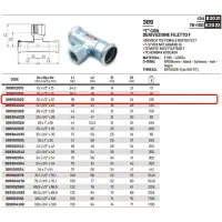 Tee con derivazione filetto F ø22 x 1/2"F x 22 a pressare 389102022