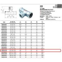 Tee con derivazione filetto F ø76,1 x 3/4"F x 76,1 a pressare 389304076