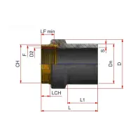 Raccordo di transizione Nupi femmina diametro 32 x 1" in PE e ottone 12ERFF321