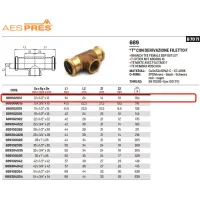 Tee con derivazione filetto F ø12 x 1/2"F x 12 AESPRES in rame a pressare 689102012