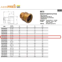 Manicotto misto filetto M ø22 x 1/2"M AESPRES GAS in rame a pressare 687102022G