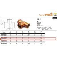 Tee femmina ø28 AESPRES GAS in rame a pressare 682028000G