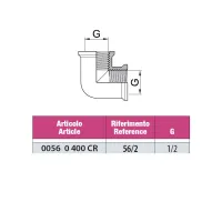 Gomito a 90° femmina/femmina in ottone cromato - Misura 1/2" 00560400CR