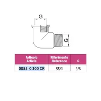 Gomito a 90° maschio/femmina in ottone cromato - Misura 3/8" 00550300CR