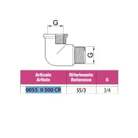 Gomito a 90° maschio/femmina in ottone cromato - Misura 3/4" 00550500CR