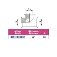 Raccordo a tee femmina in ottone cromato - Misura 3/8" 00540300CR