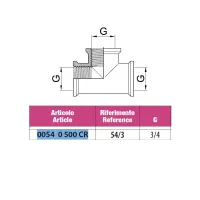 Raccordo a tee femmina in ottone cromato - Misura 3/4" 00540500CR