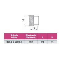 Manicotto in ottone cromato FF - Misura 3/4" H.33 mm 00530500CR