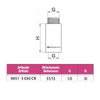 Prolunga maschio/femmina in ottone cromato - Misura 3/8" H.30 mm 00513030CR