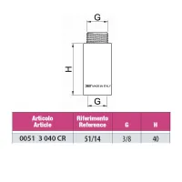 Prolunga maschio/femmina in ottone cromato - Misura 3/8" H.40 mm 00513040CR