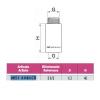 Prolunga maschio/femmina in ottone cromato - Misura 1/2" H.40 mm 00514040CR