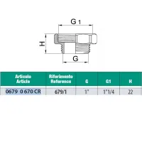 Riduzione maschio/femmina per lavelli e pilette in ottone cromato - Misura 1" x 1/4" H.22 06790670CR