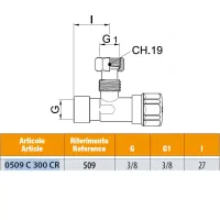 Rubinetto femmina per cassetta WC - cromato, chiusura a vitone, con codolo e calotta girevole - Misura 3/8" x 3/8" 0509C300CR