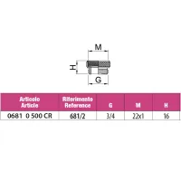 Riduzione maschio GAS / femmina M22x1 in ottone cromato - Misura 3/4" H.16 06810500CR