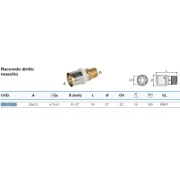 Raccordo diritto maschio 20x2,5 x 1/2" - Pexal Brass - raccordo a pressare VS0170223