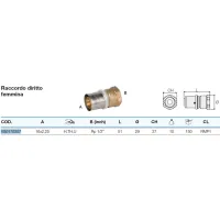 Raccordo diritto femmina 16x2,25 x 1/2" - Pexal Brass - raccordo a pressare VS0170307