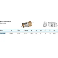 Raccordo diritto femmina 20x2,5 x 3/4" - Pexal Brass - raccordo a pressare VS0170327