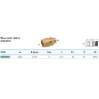 Raccordo diritto maschio 26x3 x 3/4" Pexal Twist con portagomma separabile VS0100617