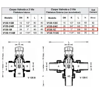 Valvola deviatrice a 3 vie con attacchi filettati esternamente bocchettoni - V135-1C - PN16 ø1"M 5,0Kvs V135-1C