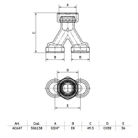 AC 647 Raccordo sdoppiatore EUROK - INTERASSE 36 mm 506138