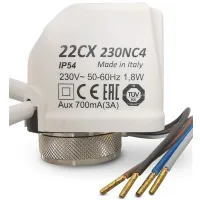 22CX Attuatore elettrotermico compatto 230V NC 4 fili (con interruttore ausiliario) ad azione on/off compatibile con valvole da radiatore termostatizzabili, valvole per fan-coil e collettori 22CX230NC4