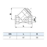 F21NOR Filtro a Y in ottone DN 1" con rete in acciaio INOX estraibile (AISI 304) - Capacità filtrante 500 μm F21NOR25