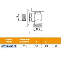 Rubinetto lavatrice - cromato, chiusura a sfera, rosone scorrevole in acciaio inox - Misura 1/2" x 3/4" 05550400CR