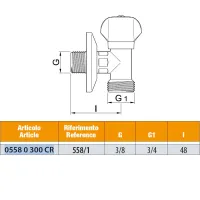 Rubinetto lavatrice - cromato, chiusura a vitone, rosone scorrevole in acciaio inox - Misura 3/8" x 3/4" 05580300CR