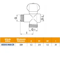 Rubinetto lavatrice 3 vie - cromato, chiusura a vitone - Misura 1/2" x 3/4" x 1/2" 05590400CR