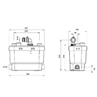 SANISPEED SILENCE PLUS + scarico acque chiare doccia, lavabo, vasca da bagno, bidet, lavatrice, lavastoviglie e lavandino, utilizzo intensivo SDS+